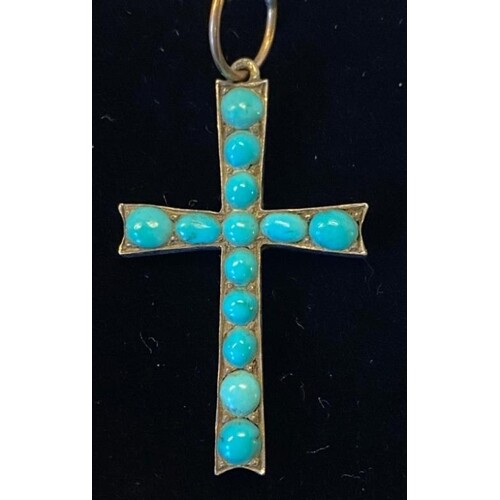 9ct yellow Gold hand made Turquoise Cross. This is a very un...