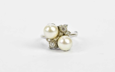 A 14ct white gold diamond and pearl ring set with...