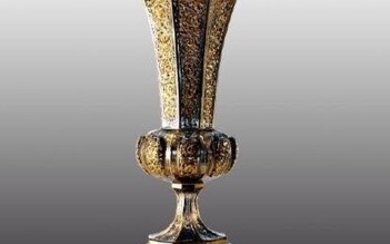 A 19TH CENTURY ENAMELED AND GILT BOHEMIAN GLASS VASE