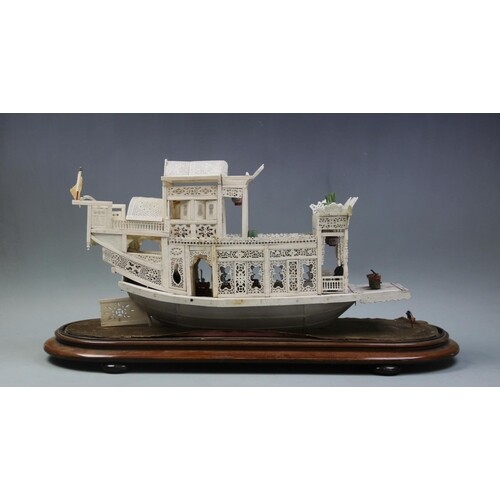 A 19th century Chinese carved ivory Canton Junk, circa 1880,...