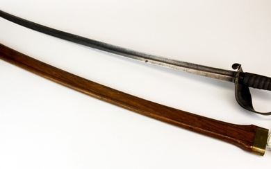 A 19th century Navy Officers dress sword with oak leaf wreath to hilt, indicating early 19th century. Later wooden scabbard, sword L.