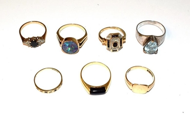 A 9 carat gold signet ring, finger size N; a...