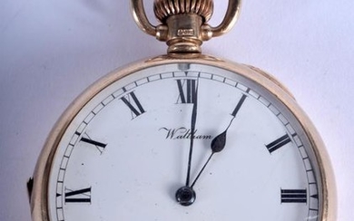 A 9CT GOLD WALTHAM POCKET WATCH. 88 grams overall. 4.25
