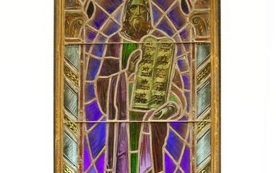A ART DECO STAINED GLASS WINDOW FROM A CATHEDRAL