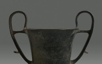 A Boeotian Black-Glazed Kantharos Height 8 1/8 inches.