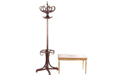 A Brentwood hat and coat stand, 20th century, alongside a mid-century 'Florentine-style' Italian cof