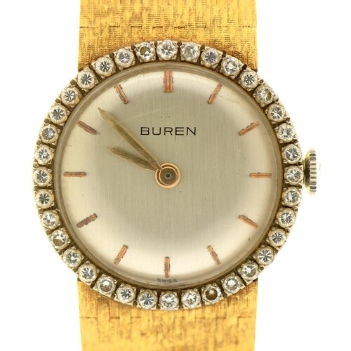 A Buren 18ct gold lady's wristwatch with diamond bezel, 24mm...