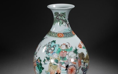 A CHINESE FAMILLE VERTE FIGURAL STORY VASE YUHUCHUNPING