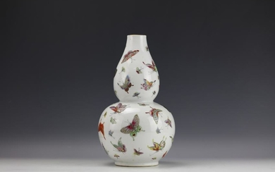 A Chinese Famille Rose Butterfly Double-Gourd Shaped