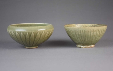 A Chinese Longquan celadon lotus bowl, Ming Dynasty, and another