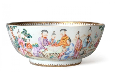 A Chinese Porcelain Punch Bowl, Qianlong, painted in famille rose...
