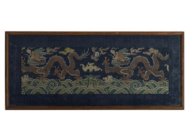 A Chinese blue-ground 'dragon' damask panel, early 19th century