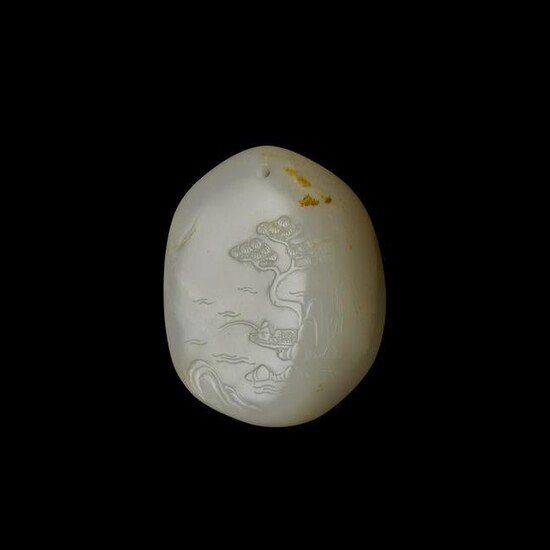 A Chinese carved white jade pebble pendant