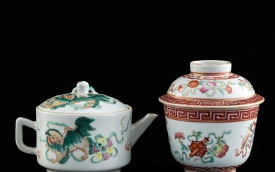A Chinese famille rose teapot and lidded teacup, 19th century