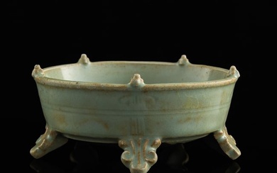 A Chinese five-footed Longquan celadon-glazed brush washer, Southern Song dynasty