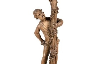 A Continental Carved Oak Figural Pedestal
