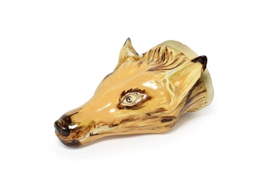 A Creamware Fox Mask Stirrup Cup, early 19th century, naturalistically...