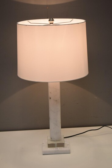 A DECO STYLE MARBLE COLUMNAR LAMP WITH SHADE (73H X 36D CM)