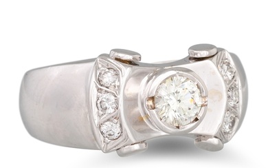 A DIAMOND DRESS RING, the brilliant cut collet diamond to di...