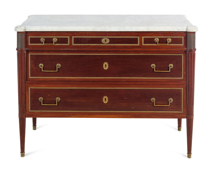 A Directoire Style Bronze Mounted Mahogany Marble-Top Commode