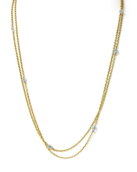 A French gold opal and rock crystal guard chain, c.1900