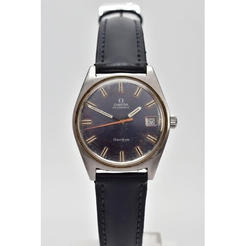 A GENTLEMAN'S OMEGA AUTOMATIC GENEVE WRISTWATCH, the circula...