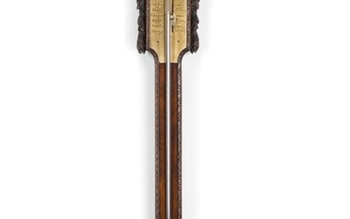 A GEORGE III CARVED MAHOGANY STICK BAROMETER, PEDRALIO & CO., LATE 18TH CENTURY