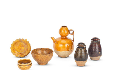 A GROUP OF BROWN AND OCHRE-GLAZED WARES Liao Dynasty and...