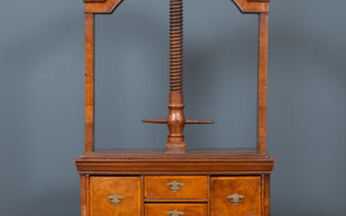 A George III oak and walnut linen press chest