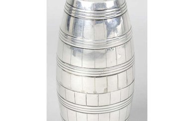 A George III silver double beaker in the form of a barrel, by Peter, Ann & William Bateman.