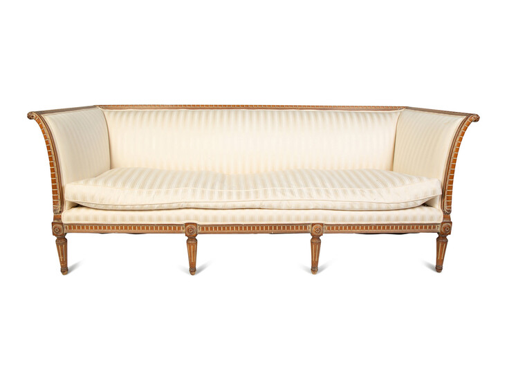 A Gustavian Style Carved Natural Wood Upholstered Sofa