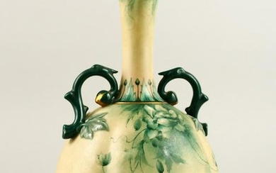 A HADLEY WORCESTER TWO HANDLED BULBOUS VASE painted