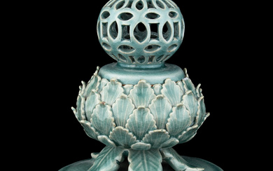 A Korean Celadon Glazed Porcelain 'Lotus' Incense Burner
