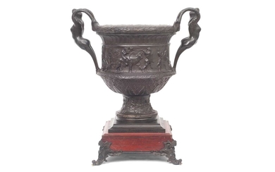 A LARGE 19TH CENTURY BRONZE AND ROUGE MARBLE CLASSICAL URN