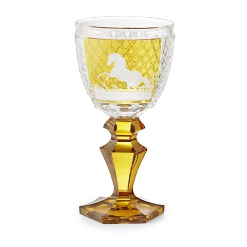 A LATE 19TH CENTURY BOHEMIAN CRYSTAL CUT GLASS WINE GOBLET E...