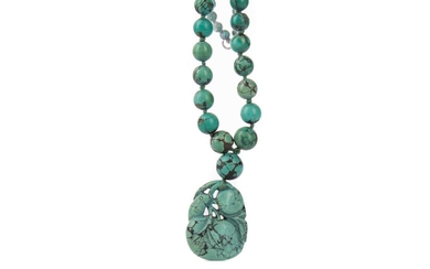 A LATE 19TH/ EARLY 20TH CENTURY CHINESE TURQUOISE GRADUATED BEAD NECKLACE