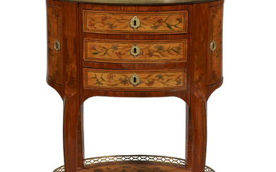 A LOUIS XV ORMOLU-MOUNTED TULIPWOOD, BOIS CITRONNIER AND MARQUETRY TABLE...