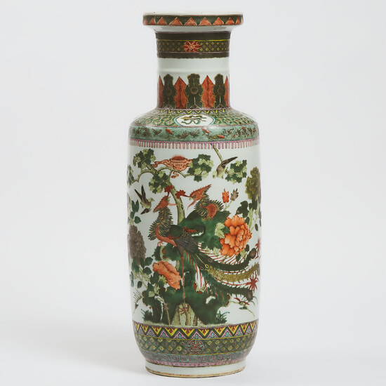 A Large Famille Verte 'Peacock' Vase, Mid 20th Century