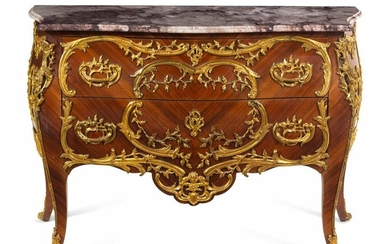 A Louis XV Style Gilt Metal Mounted Kingwood Marble-Top