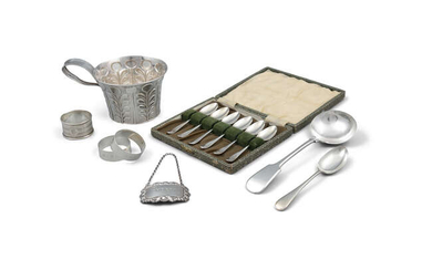 A MISCELLANEOUS COLLECTION OF SILVER ITEMS, comprising: -...