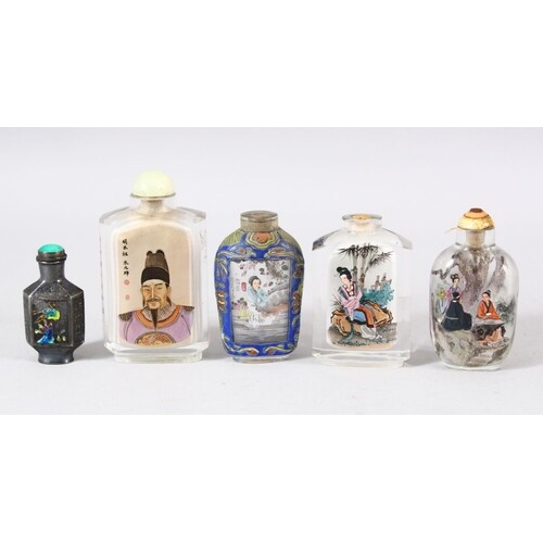 A MIXED LOT OF 5 CHINESE SNUFF BOTTLES - comprising of four ...