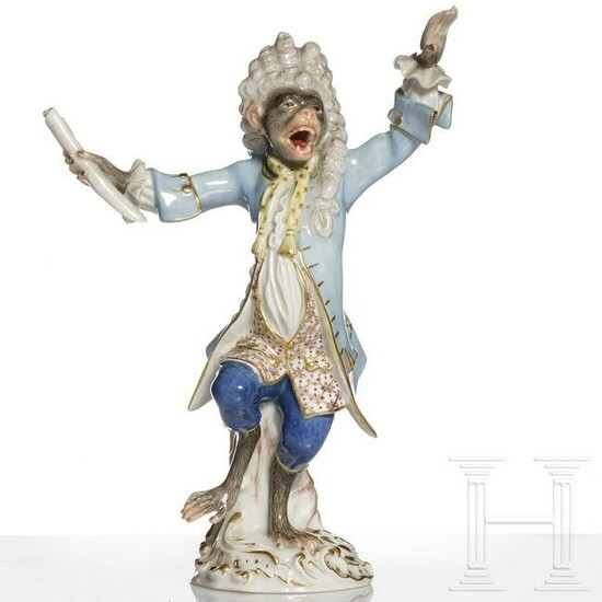 A Meissen porcelain figure of a monkey as a conductor