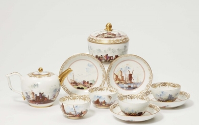 A Meissen porcelain tea service with merchant navy scenes