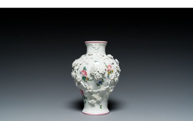 A Mennecy vase with applied floral design, France, DV mark, ...