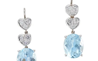 A PAIR OF BLUE TOPAZ AND DIAMOND DROP EARRINGS eac ...