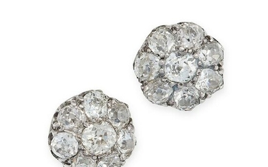 A PAIR OF DIAMOND STUD EARRINGS each set with a cluster