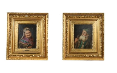 A PAIR OF PAINTINGS: A MAN AND WOMAN OIL ON BOARD