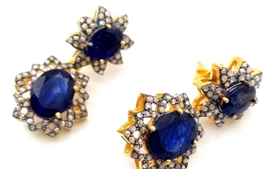 A Pair of 8ctw Blue Sapphire Drop Earrings with...