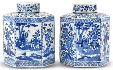 A Pair of Chinese Octagonal Blue and White Porcelain