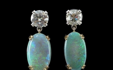 A Pair of Diamond & Opal Earrings.